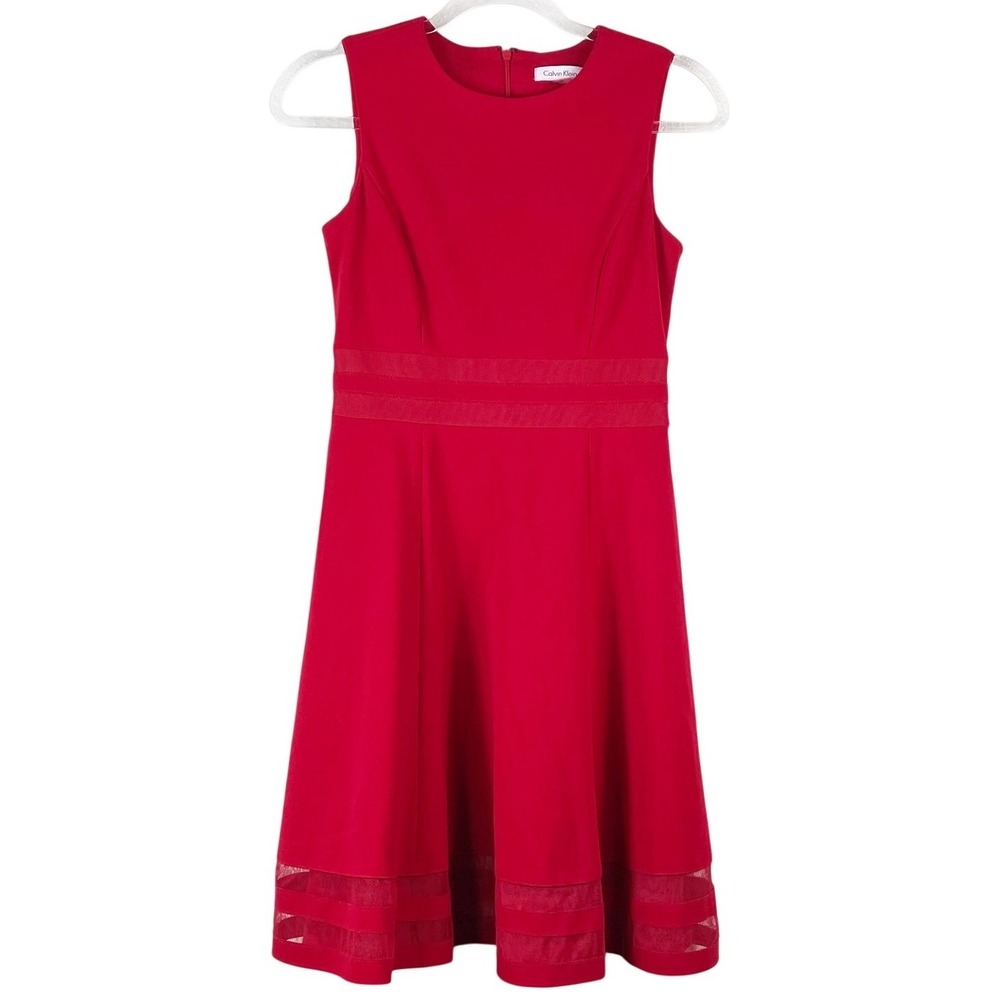 Calvin Klein Women's Red Sleeveless Fit Flare Dress Classic Size 4P Office Work